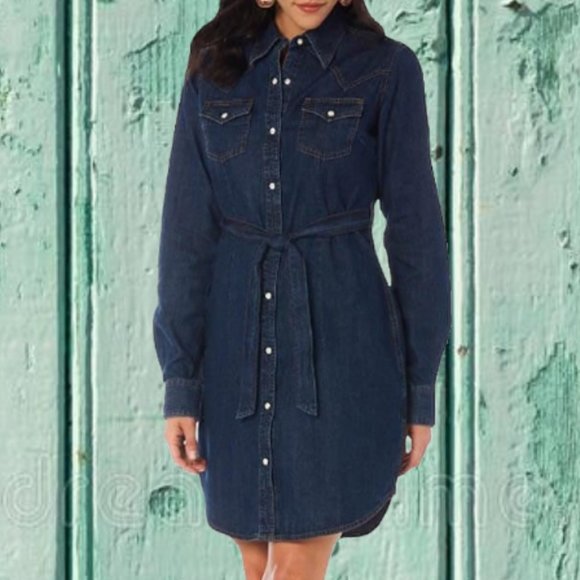 Wrangler Retro XS S Denim Western Embroidered Dress Shirtdress Belted Nwt - Picture 7 of 10